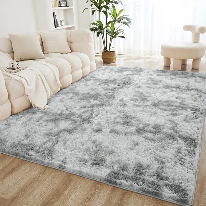 Tappeto a pelo lungo per soggiorno 160 x 230 cm - Tappeto da comodino, a pelo lungo (grigio chiaro), morbido tappeto per soggiorno, camera da letto, divano
