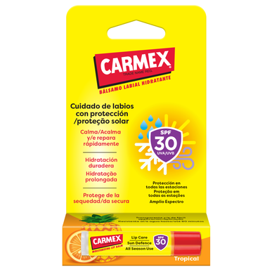 Bálsamo labial hidratante tropical Carmex SPF 30, protector y reparador, 4,25 g