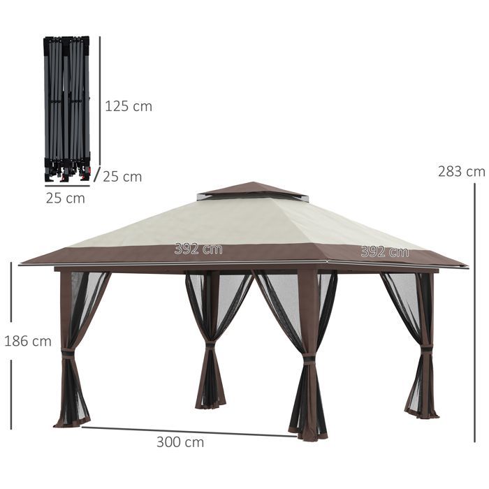 Outsunny - Tonnelle de jardin - Polyester - 392x392x283cm - Beige