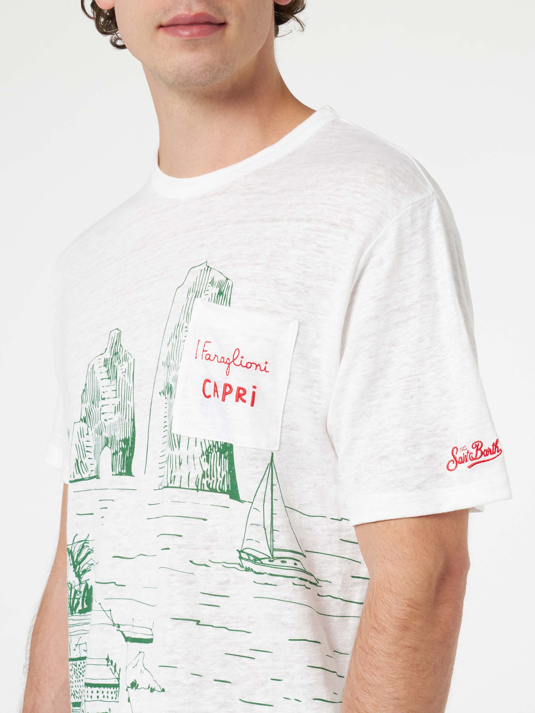 Ecstasea heren T-shirt van linnenjersey met vierkante Capri-print en