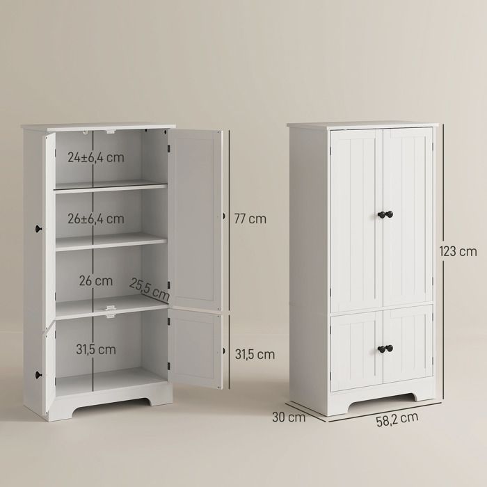 Kitchen cabinet - HOMCOM - adjustable cupboards and shelves - 58.2 x 30 x 123 cm - white