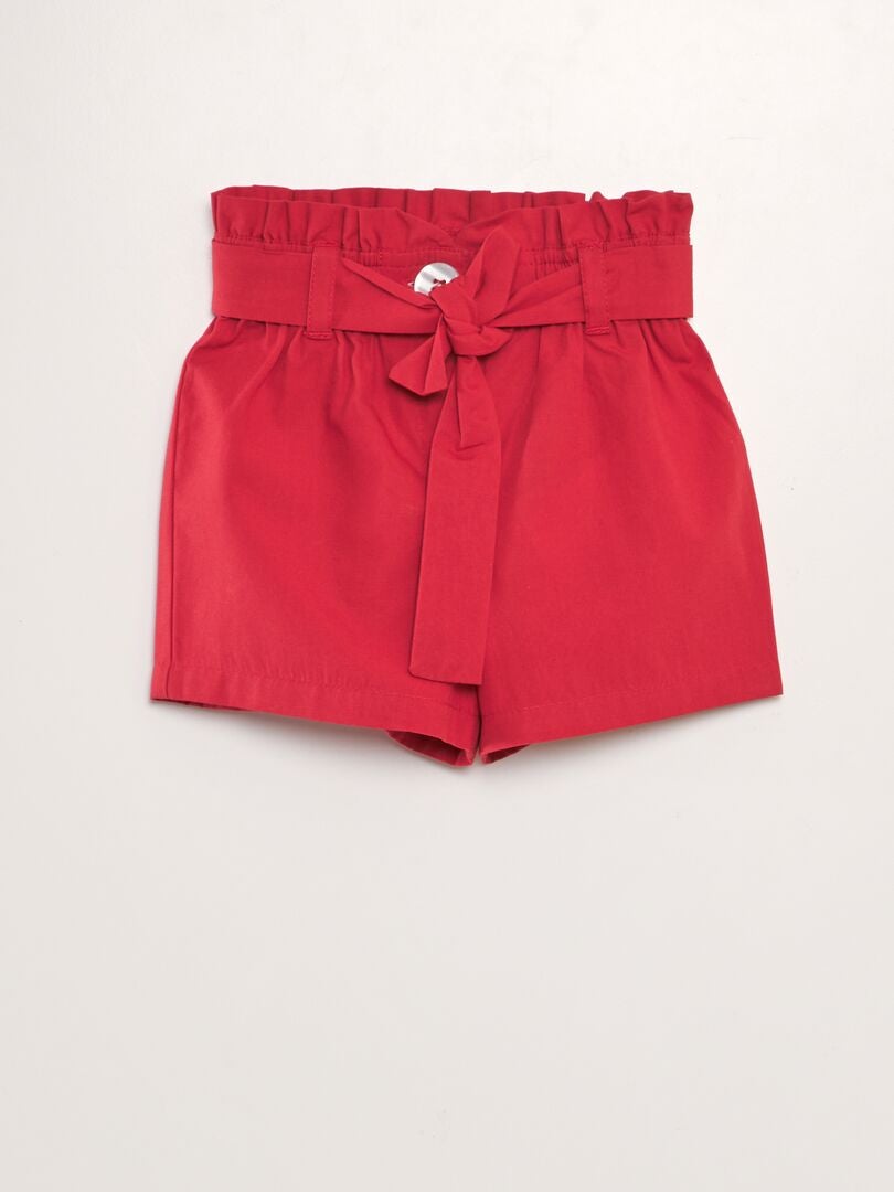 Shorts de popeline com cinto - VERMELHO