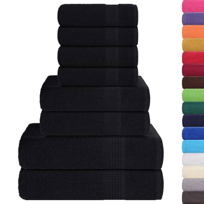 VIDAXL Towel set 8 pcs FROGN 100% cotton 360 g/m² black (70x140, 50x100, 30x50)
