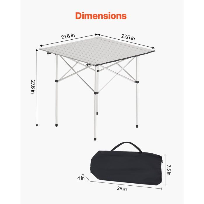Mesa de camping plegable y enrollable VEVOR de 70x70 cm con bolsa de transporte - Mesa auxiliar portátil - Aluminio - Plata