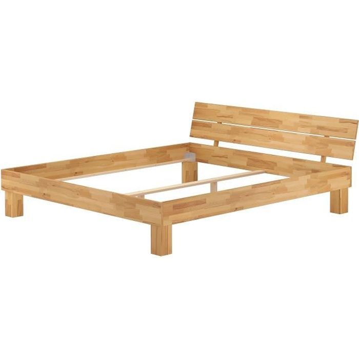 Cama moderna para adultos en madera de haya natural, tamaño king size 180x220, estructura de cama sin ropa de cama, 60.80-18-220oR