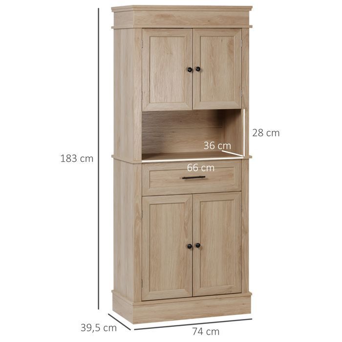 Kitchen cabinet with sideboard - HOMCOM - modern sideboard with cupboards, adjustable shelves, drawer, and niche - wood - 74 x 39.5 x 183 cm - oak