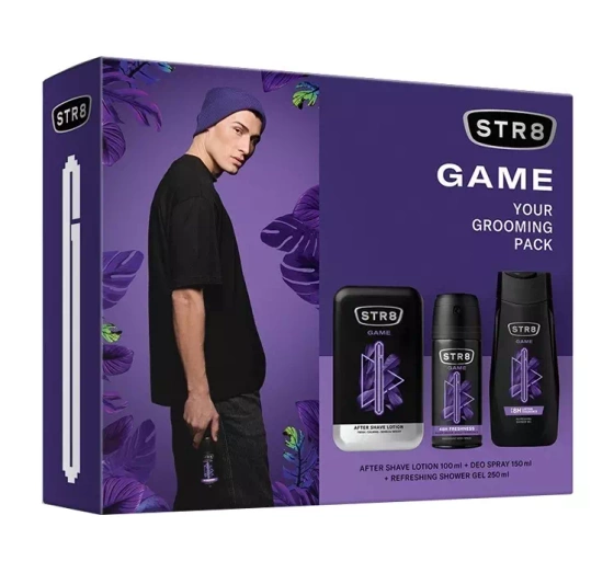 STR8 Game woda po goleniu 100 ml   dezodorant spray 150 ml   żel pod prysznic 250 ml
