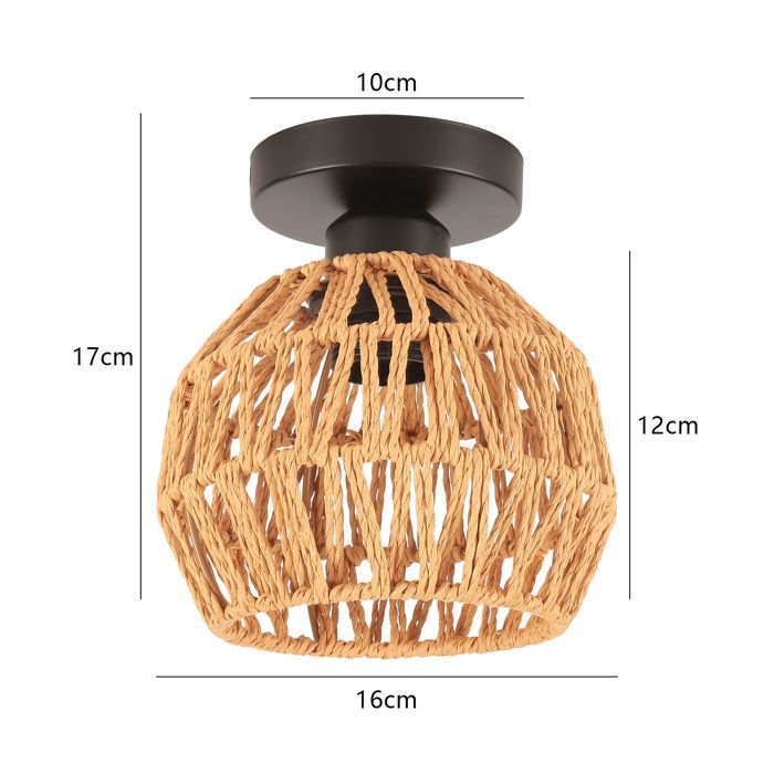 SNOGOLD Spherical Braided Ceiling Light E27 Vintage Light Fixture Brown Rope Braided Lampshade, Rustic Lighting for Living Room Bedroom