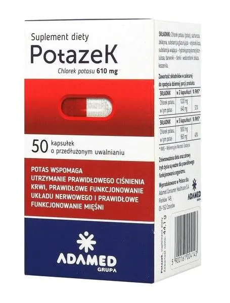 Potazek 610 mg Chlorku potasu 50 Kapsułek o przedłużonym uwalnianiu