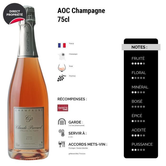 Champán Brut Rosé - Set de 3 x 75cl - Champán Claude Perrard - Incluido en la Guía de Vinos Hachette - Variedad de uva Pinot Noir