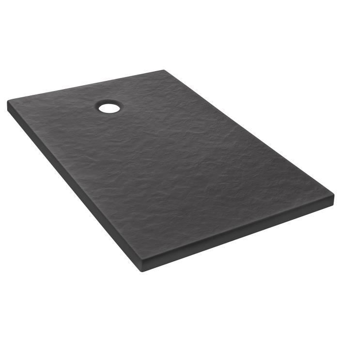 Plato de ducha extraplano Jacob Delafon Ipso E62306-AGM de 140x90x3,5 cm - Gris antracita, textura piedra