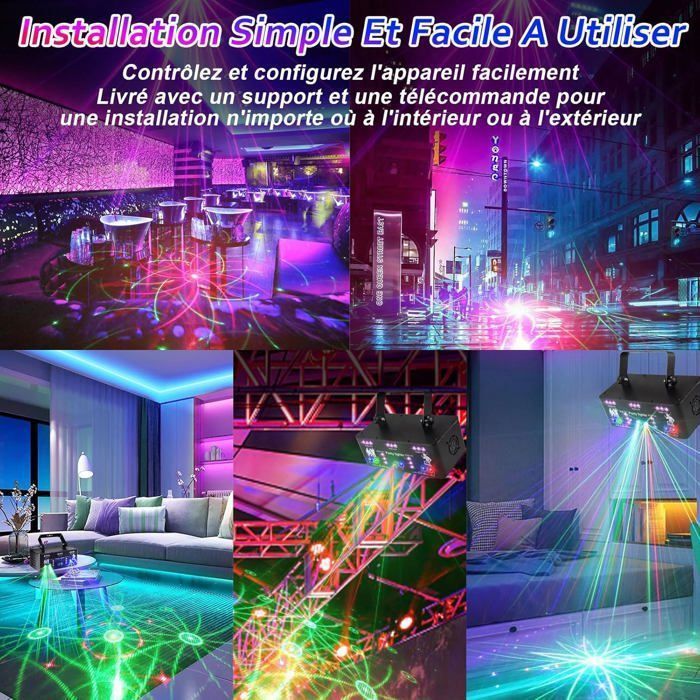 Faro da palcoscenico, proiettore stroboscopico a LED con laser, 168 effetti, luce da discoteca UV RGB con telecomando per feste/Natale