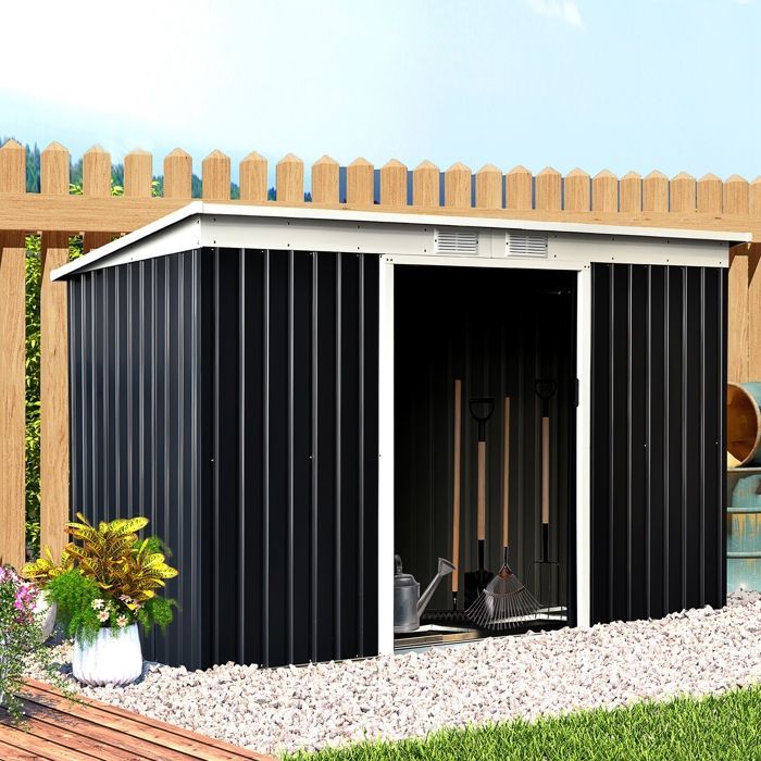 Casinha de jardim Outsunny - Kit de fundação XXL em aço galvanizado de 3,6 m² com portas de correr - aço - 280x130x172cm - preta