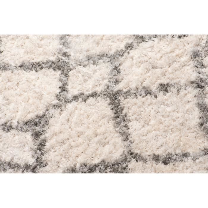TAPISO VERSAY Long Pile Living Room Rug, Cream Grey Berber Style, Polypropylene, Indoor Use, 160x220 cm