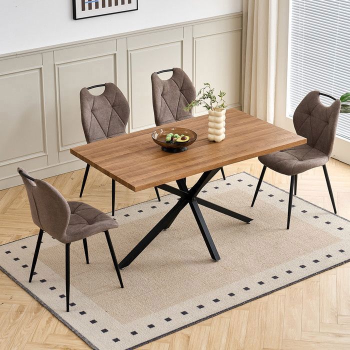 Set van 4 stoelen - DOWISDOLY - Eetkamerstoel met handgrepen - Vintage - Metalen poten - Bruin