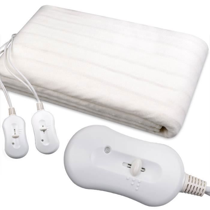 Couverture chauffante, Chauffe Lit, Surmatelas Chauffant 2 places, Télécommande, 3 températures, indicateur LED, 160x140 cm