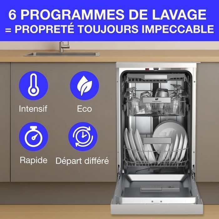 Lave-vaisselle pose libre - CONTINENTAL EDISON - CELV1145S - 11 couverts - 45 cm - 45 dB  - Silver