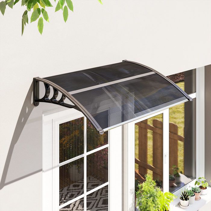 Toldo para puerta de entrada - Outsunny - protección contra la lluvia y los rayos UV - policarbonato y aluminio - 100 x 75 cm - negro