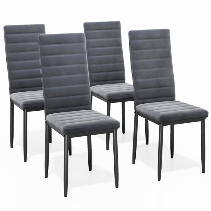 Samtbezug-Stuhl – Dunkelgrau – Bealife – Metallbeine – Rutschfeste Gummifüße – Esszimmer – Rückenlehne – 4