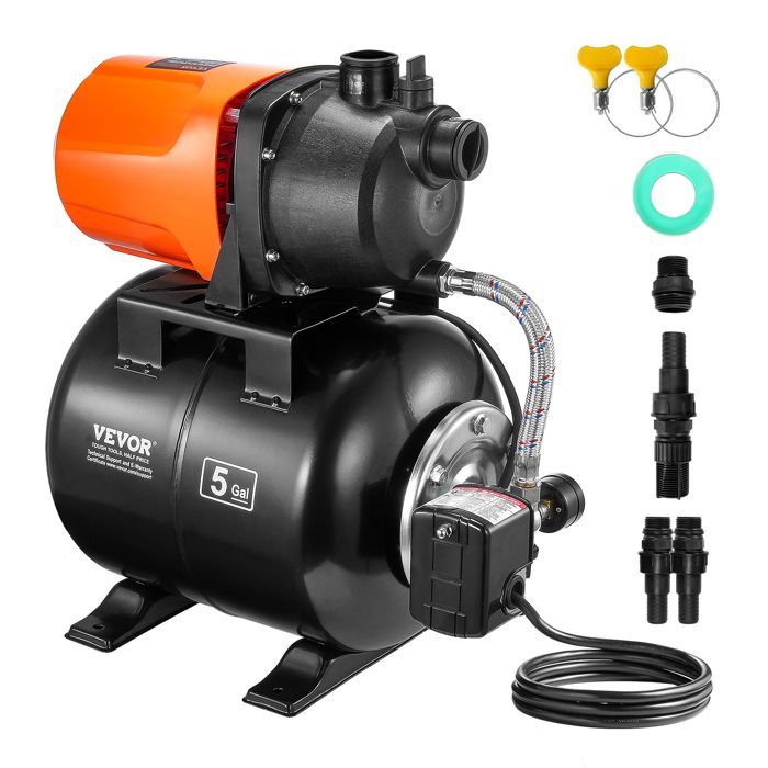 Groupe de Surpression-VEVOR-735 W-Pompe de Puits Peu Profonde avec Réservoir sous Pression 19 L, 3700 L/h-pour Pelouse, Jardin