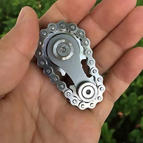 Fidget Spinner, giocattolo antistress per le dita, catena a ingranaggi, catena da bicicletta, spinner manuali, giochi per bambini e adulti (argento)