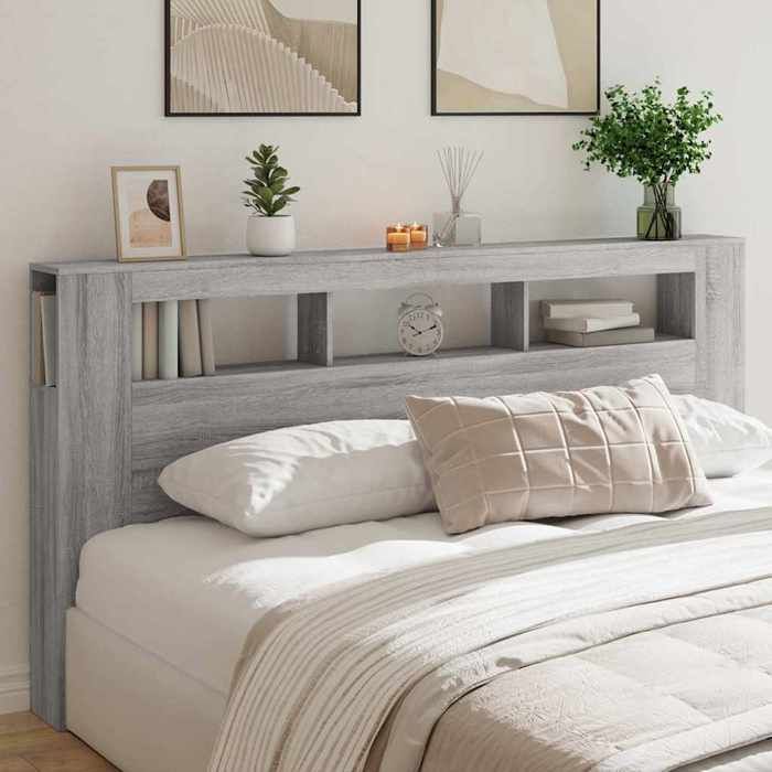 vidaXL Tête de Lit à LED, Accessoire de Lit, Tête de Cadre de Lit, Meuble de Chambre à Coucher, Sonoma Gris 200x18,5x103,5 837370