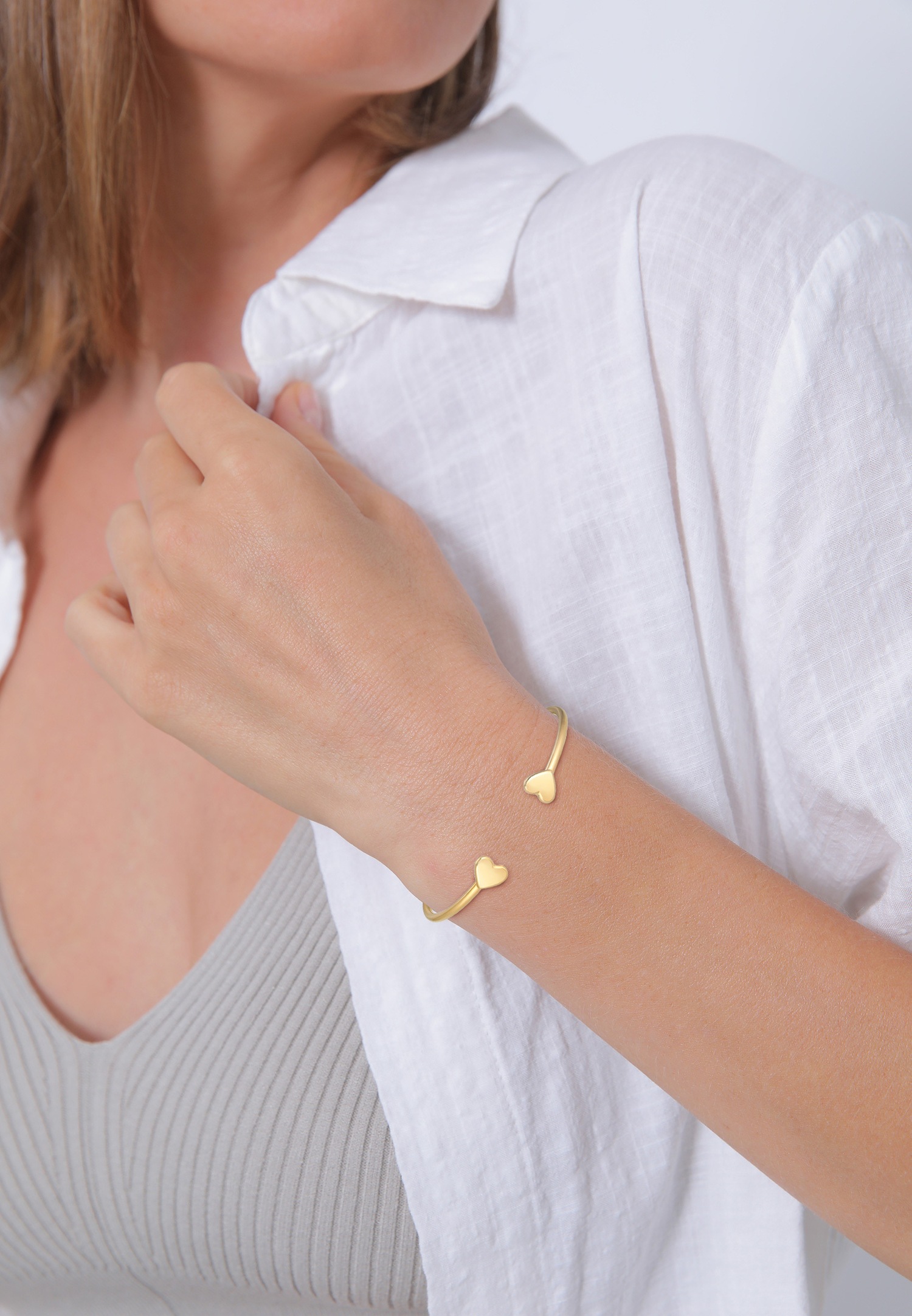 Elli PREMIUM Bangle Ouvert Coeur Symbole Basic Minimal Bracelet Femme - (925/1000) Argent