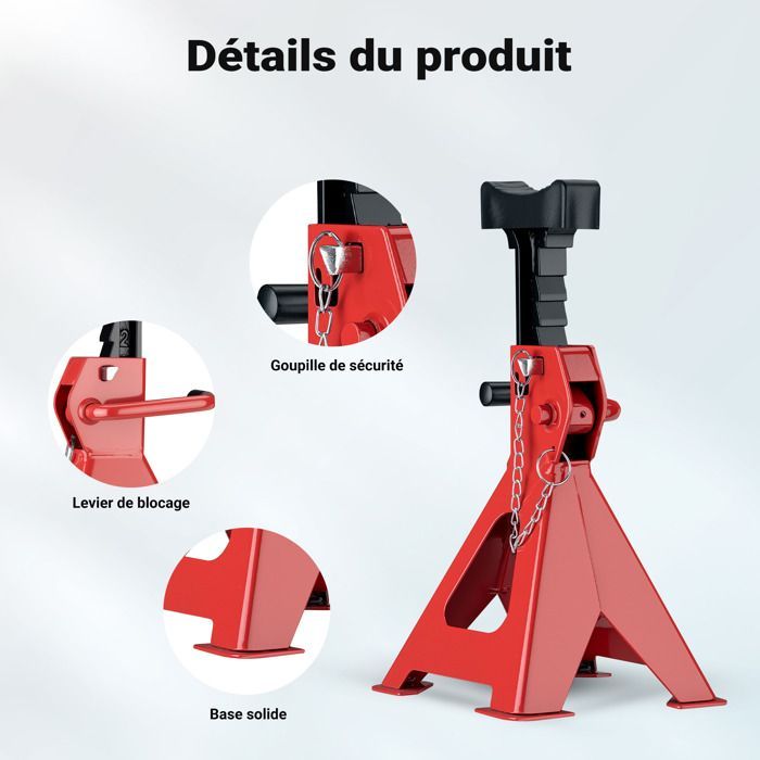 Juego de 2 soportes elevadores Wiltec, capacidad de 2 toneladas, peso de 4,7 kg, altura ajustable de 280 a 425 mm, doble bloqueo de seguridad, gran tamaño