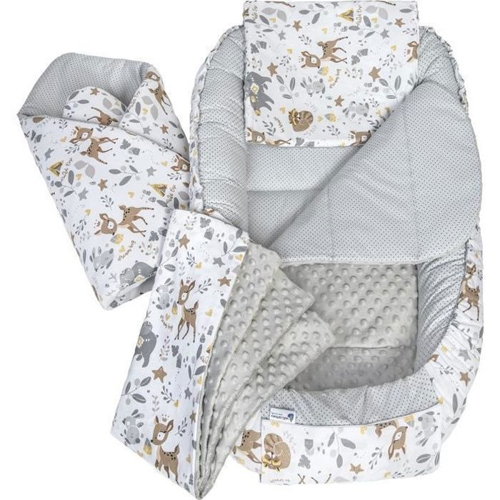 Medi Partners 5-piece Baby Cocoon 100x60x15cm 100% Cotton Baby Bed Reducer (Deer and Grey Minky)