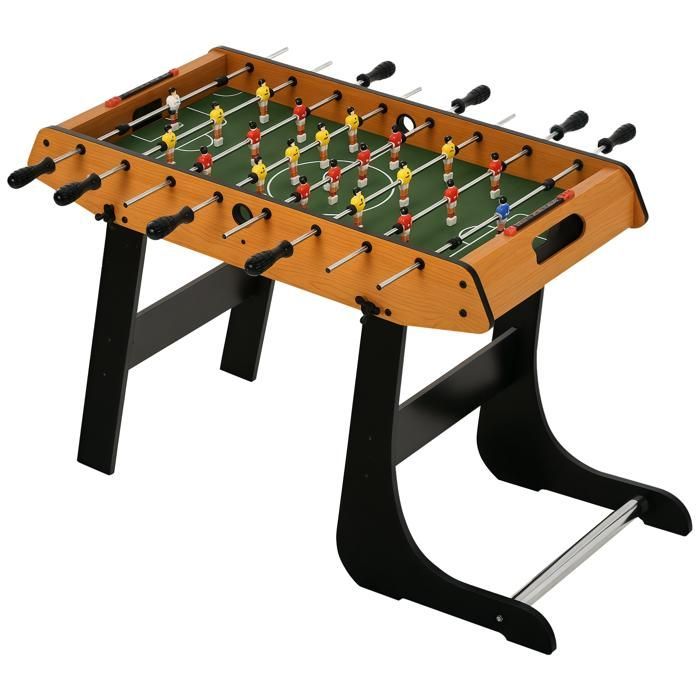 Opklapbare tafelvoetbaltafel, afmetingen 98L x 42B x 62H cm, inclusief 2 ballen, MDF met houtlook en zwart.