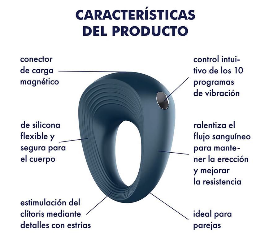 Temno moder vibrirajoči obroč Power Ring Vibratorji