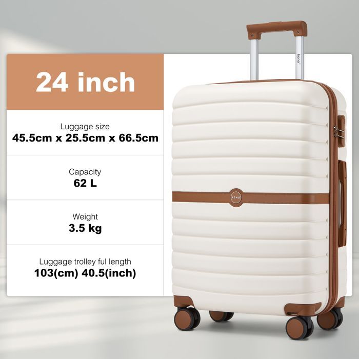 Maleta Kono mediana rígida de 66,5 x 45,5 x 25,5 cm, ABS+PC, con 4 ruedas y cerradura, tipo carrito de viaje, 62 L