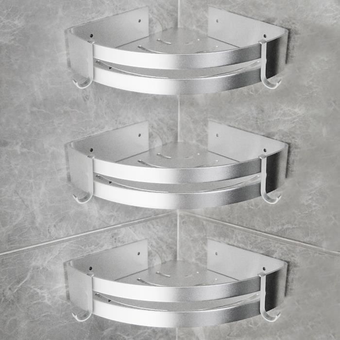 Yorbay Set of 3 Aluminum Shower Shelves, No Drilling Required, Corner Shower Shelf