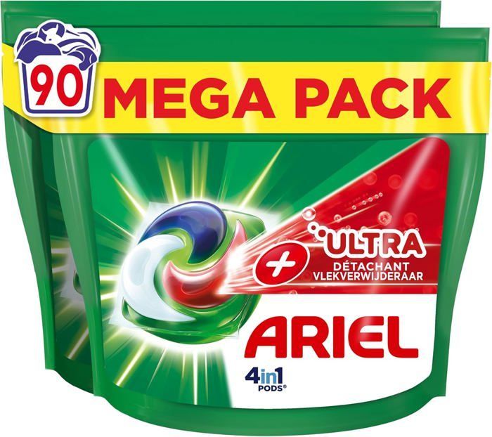 Ariel 4in1 PODS, Lessive Liquide en Capsules 90 Lavages, Technologie Ultra Détachant, Élimine Les Taches Incrustées