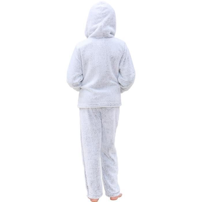 Kinderpyjamas für Mädchen und Jungen, einfarbig, hochflorig, modisch, dick gefüttert, graues Nachtwäsche-Set, Größe 5-13 Jahre