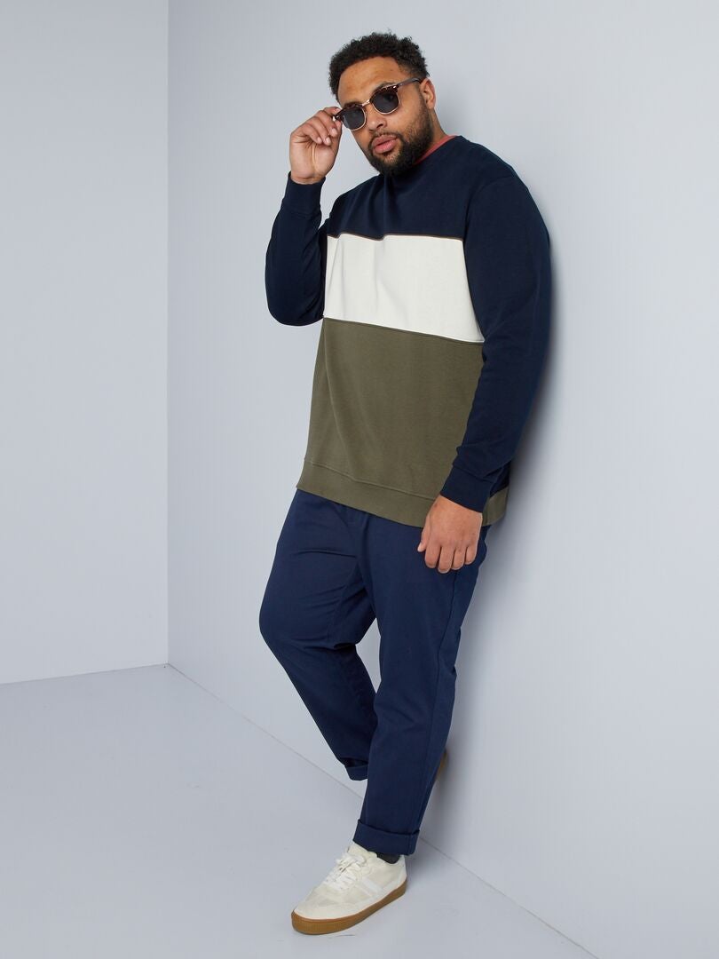 Sweatshirt met ronde hals van fleecestof - KHAKI