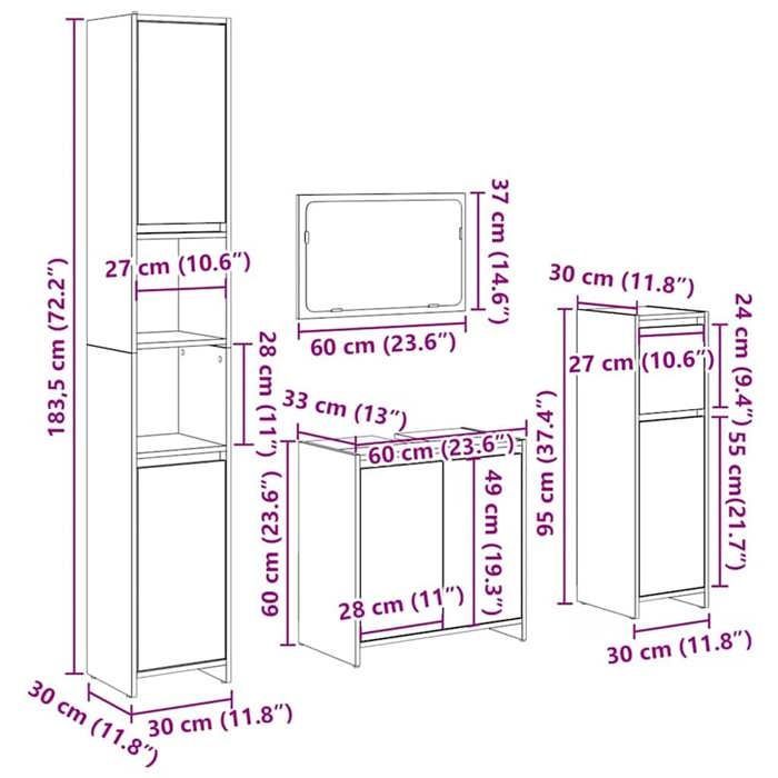 Badezimmermöbel-Set KALISSE – 4-teilig – Holzwerkstoff – Handgefertigte Eiche – Tragkraft: 60 kg