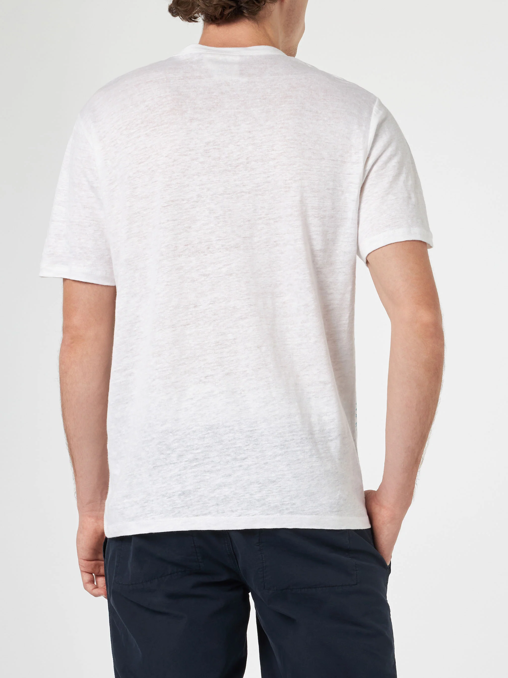 Ecstasea heren T-shirt van linnenjersey met Cannes-print.