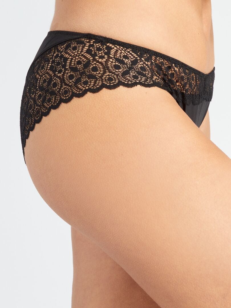 Microfiber en kanten slipje - Zwart
