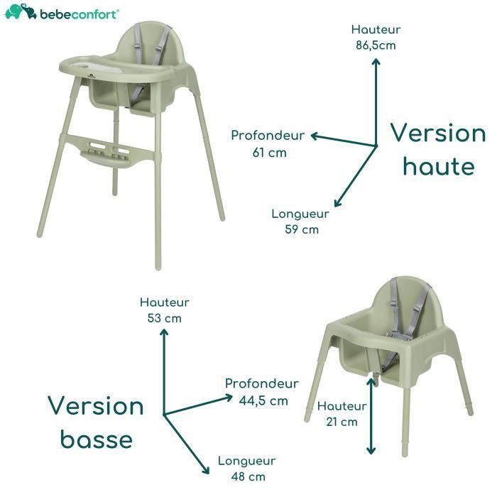 BEBECONFORT Meely 2-in-1 Baby High Chair, Converts into a Small Chair, From 6 Months to 3 Years (15kg), Mineral Green