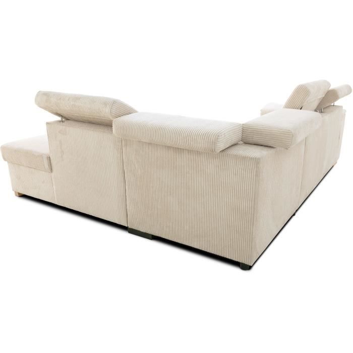 Sofá cama esquinero reversible DAYTONA de 5 plazas - Pana beige - Compartimento de almacenamiento - Ancho 260 x Alto 94 x Profundidad 216 cm