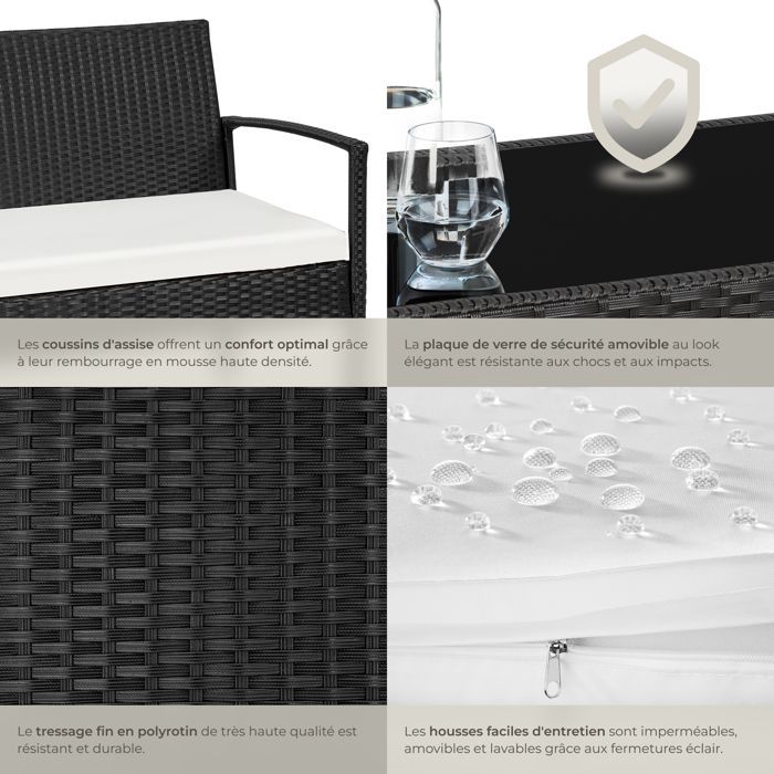Salon de jardin - TECTAKE - Ensemble bas détente d'extérieur SPARTE avec cadre en aluminium et résistant aux UV - Noir