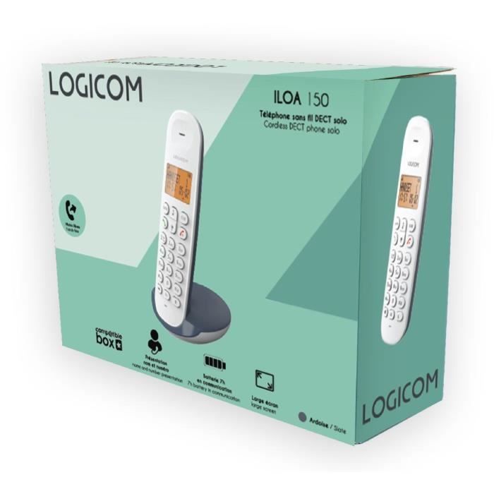 Teléfono fijo inalámbrico - LOGICOM - DECT ILOA 150 SOLO - Color pizarra - Sin contestador automático