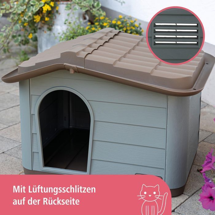 KERBL - Caseta para gatos de exterior - 60 x 51 x 41 cm - Gris y marrón - Plástico