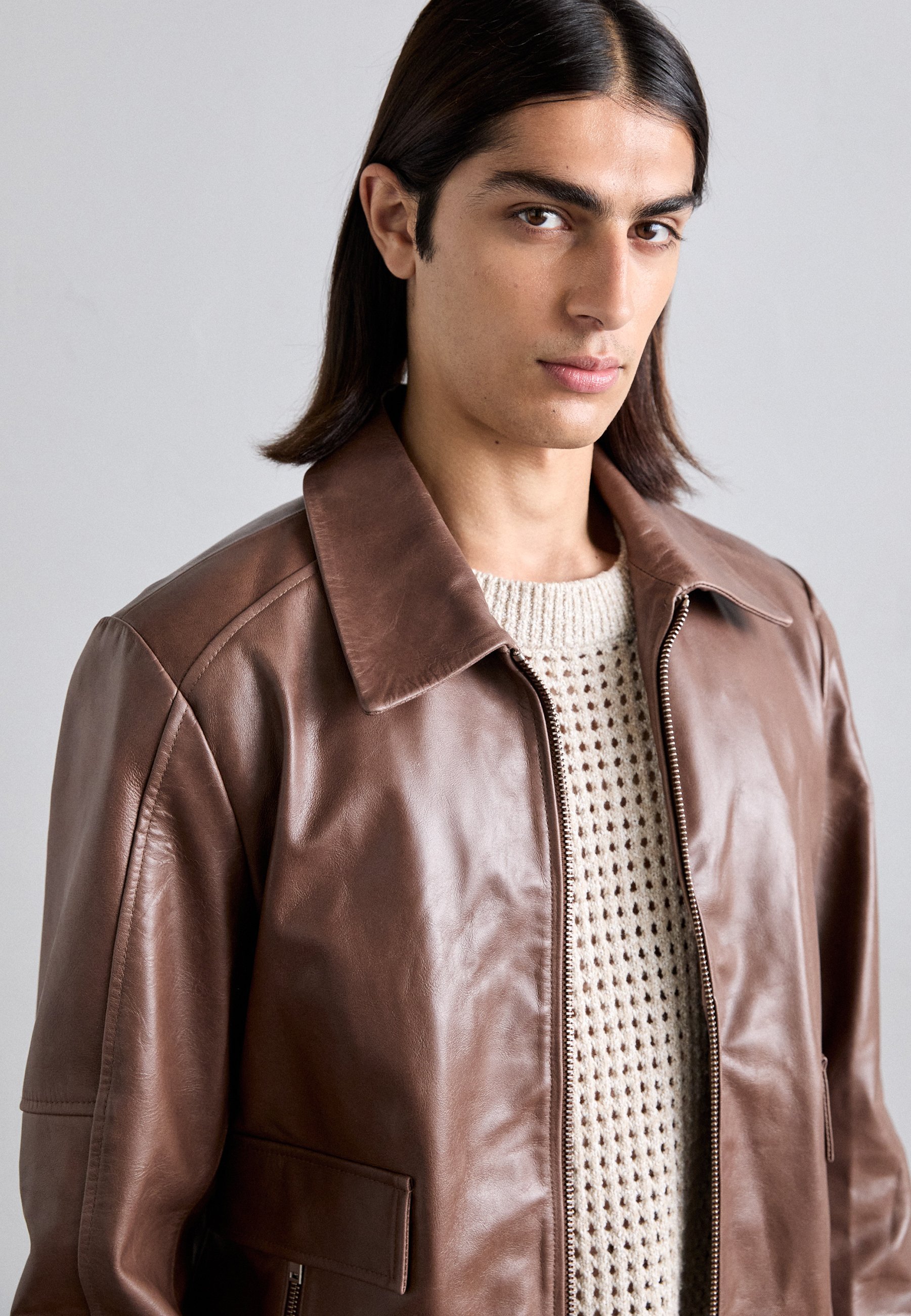Won Hundred DELHI JACKET UNISEX - Giacca in pelle - marrone scuro