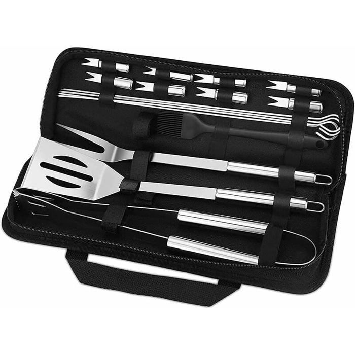 Ensemble Outils Barbecue, 16 Pièces, Ustensiles Acier Inox, Boîte Rangement, Camping Jardin