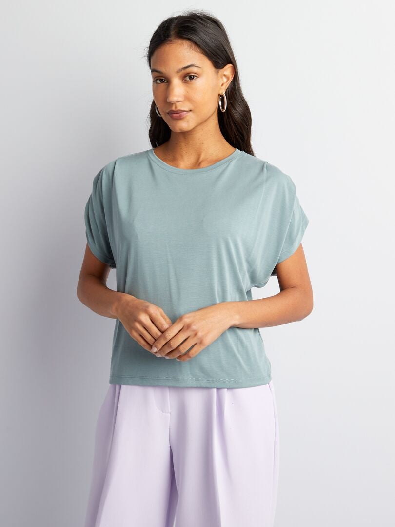 Camiseta com mangas plissadas - AZUL
