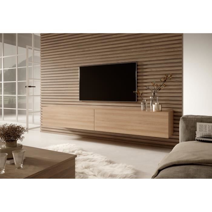 TV stand - SELSEY - Bisira - Handcrafted oak - Scratch-resistant melamine - 200 x 31.6 x 30 cm
