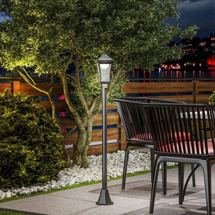 Outdoor floor lamp - Outsunny - LED - classic lantern - 30 lm - height 127 cm - black