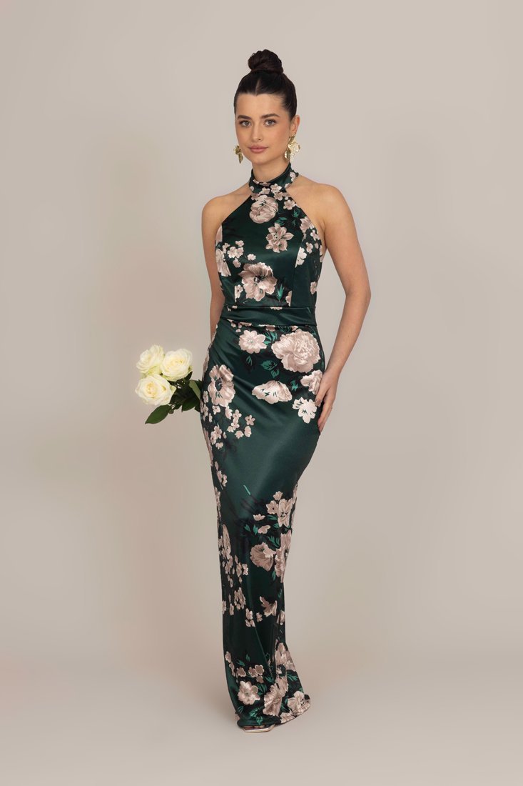 WAL G PETITE ABIGAIL Neckholderkleid - Cocktailkleid / Partykleid - Waldgrüner Print